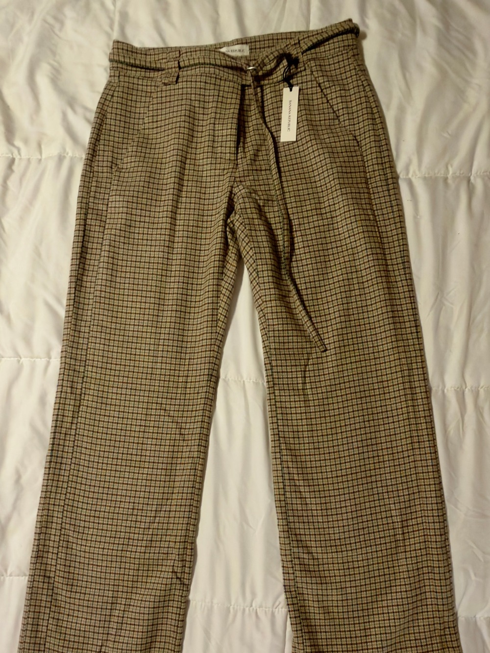 Banana Republic Straight-Leg Plaid Dress Pants in Tan and Black